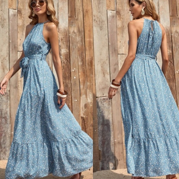 Boho floral print halter maxi dress - Picture 4 of 4